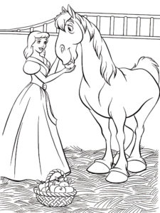 דף צביעה ציור של  סינדרלה וסוס