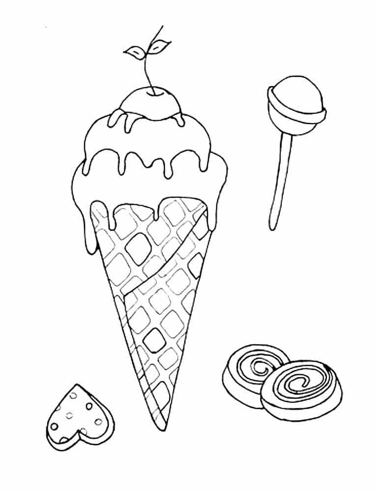 דף צביעה דף צביעה של גלידה וממתקים