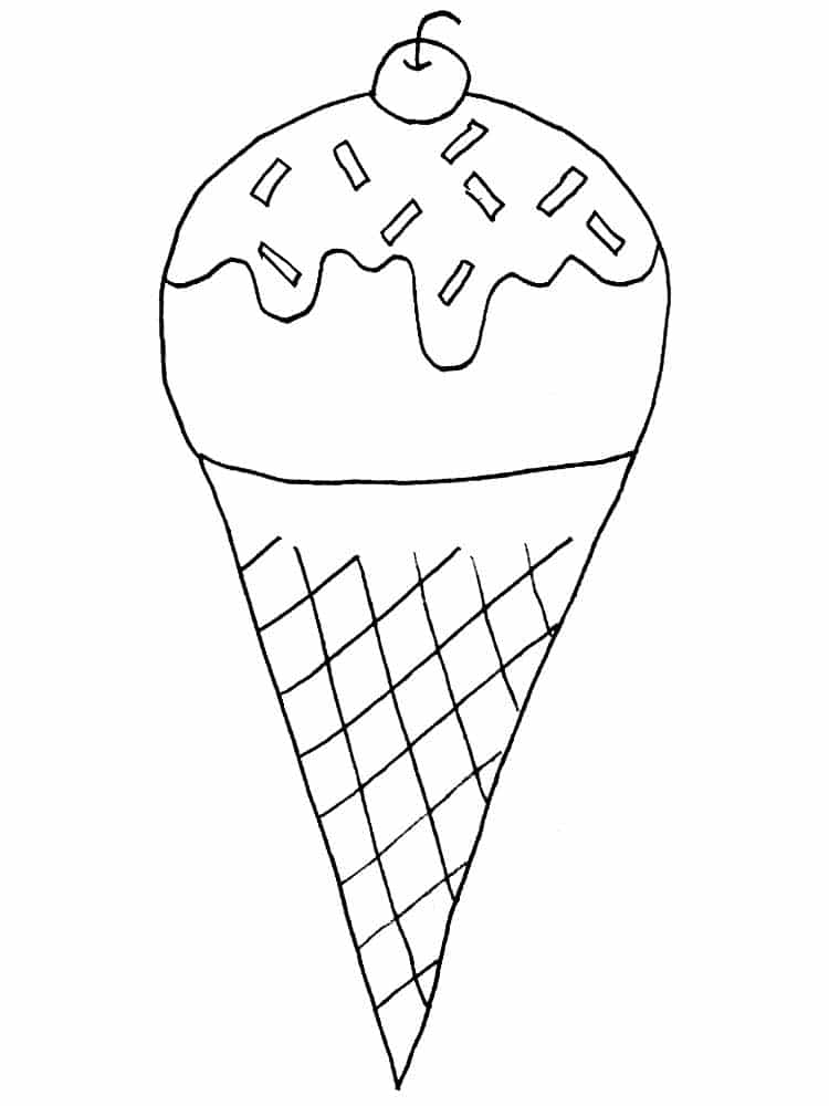 דף צביעה ציור פשוט לצביעה של גלידה בגביע עם דובדבן