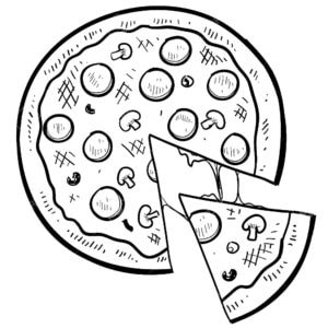 דף צביעה ציור של פיצה עם תוספות לצביעה