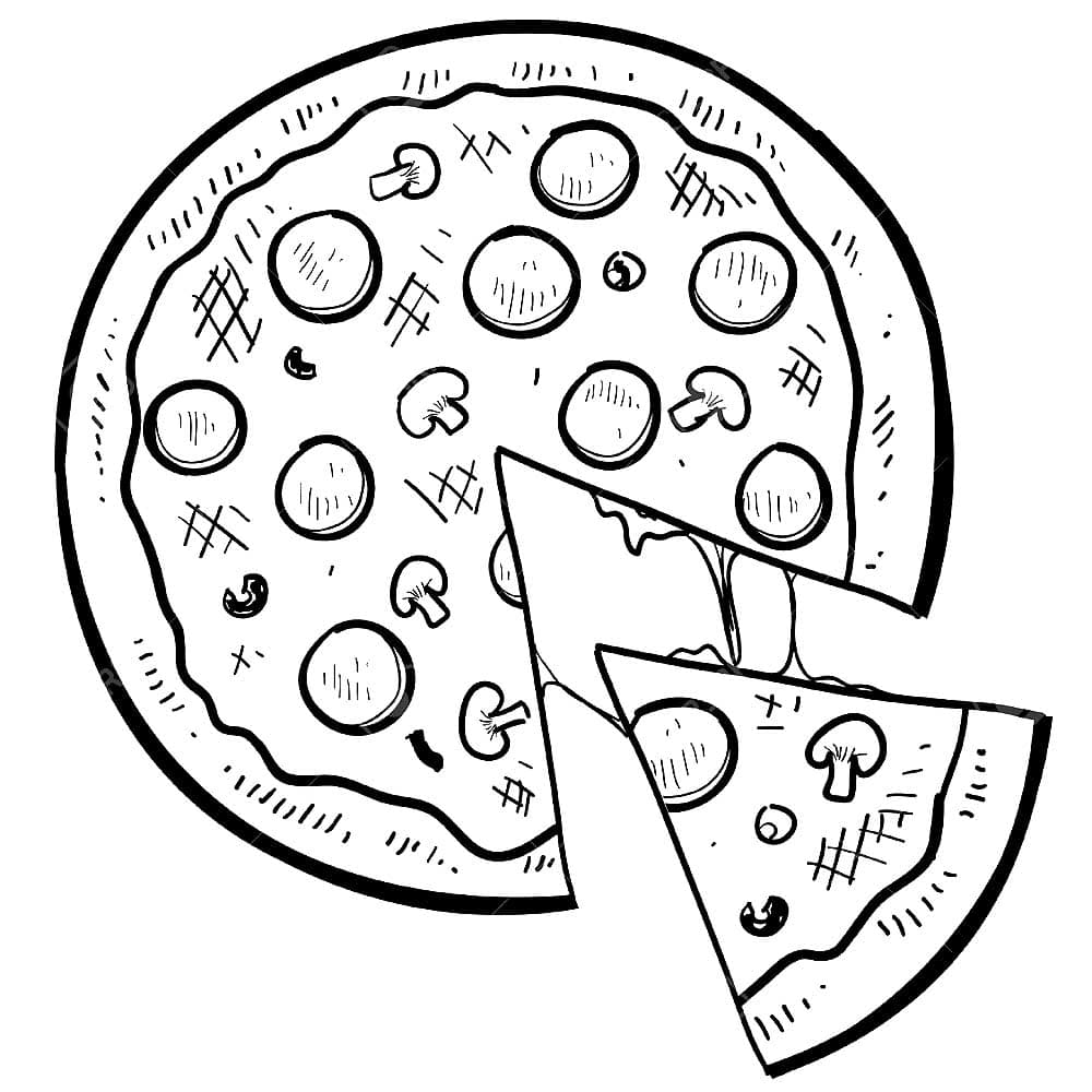 דף צביעה ציור של פיצה עם תוספות לצביעה