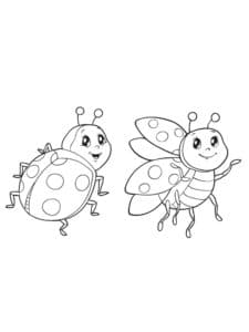 דף צביעה ציור של שתי חיפושיות רוקדות לצביעה