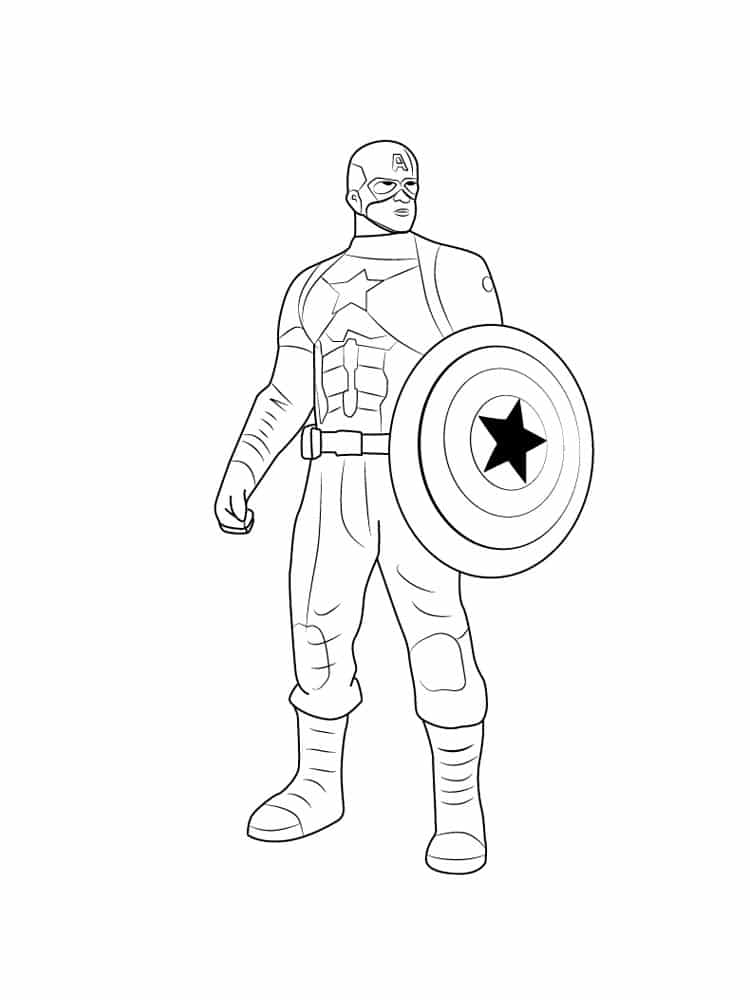 דף צביעה ציור של קפטן אמריקה עומד עם מגן