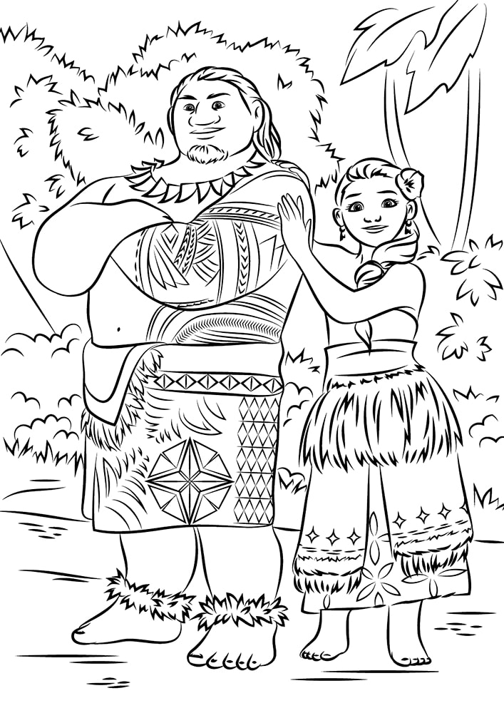 דף צביעה דף צביעה של הנסיכה מואנה עם אביה לצביעה