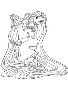 דף צביעה דף צביעה עם ציור של רפונזל הנסיכה מסרקת את שערה