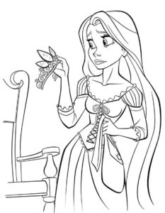 דף צביעה דף צביעה עם ציור של הנסיכה רפונזל וכתר ביד