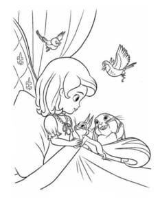 דף צביעה דף צביעה של הנסיכה סופיה הולכת לישון עם חיות חמודות