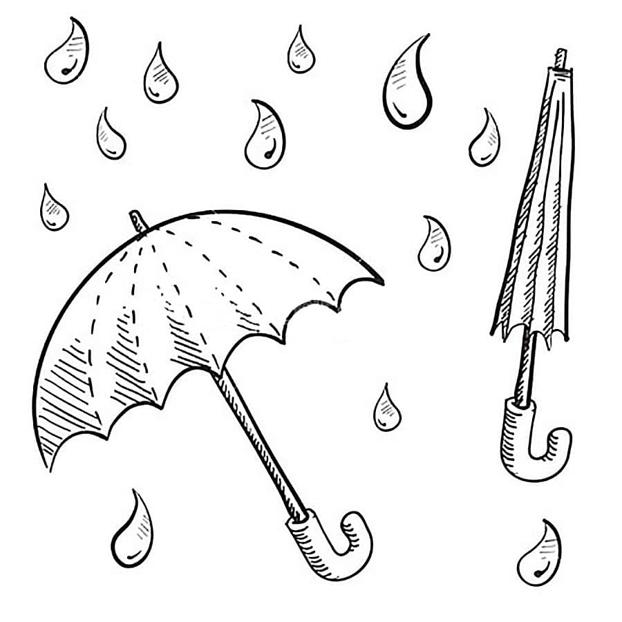 דף צביעה דף צביעה להדפסה עם ציור של מטריות בגשם