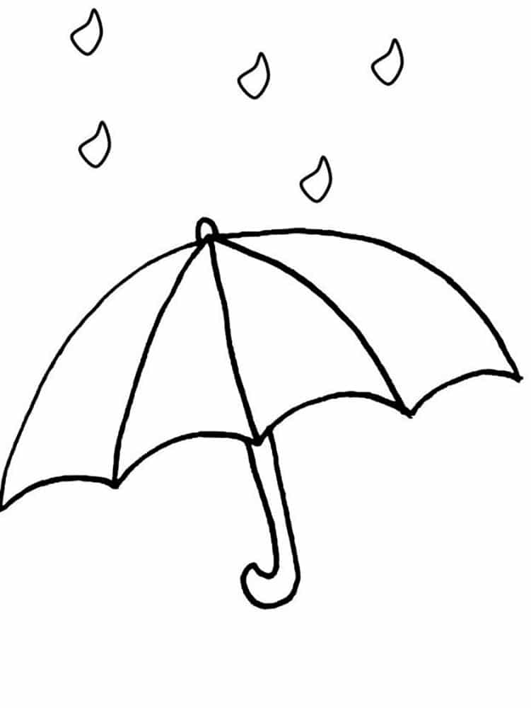 דף צביעה ציור של מטריה עם טיפות גשם לצביעה