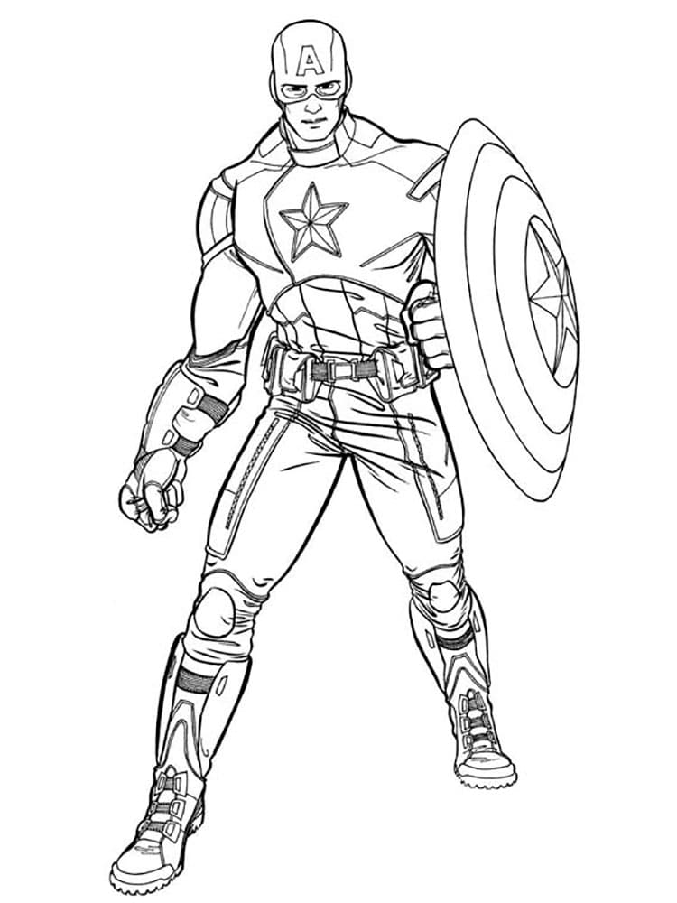 דף צביעה דף לצביעה ולהדפסה של קפטן אמריקה עם מגן וכוכב