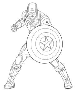 דף צביעה ציור לצביעה של קפטן אמריקה בתנוחת התקפה