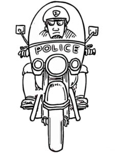 דף צביעה דף צביעה עם ציור של שוטר נוהג באופנוע משטרה