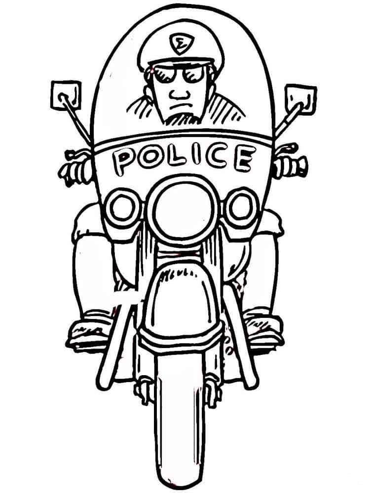 דף צביעה עם ציור של שוטר נוהג באופנוע משטרה