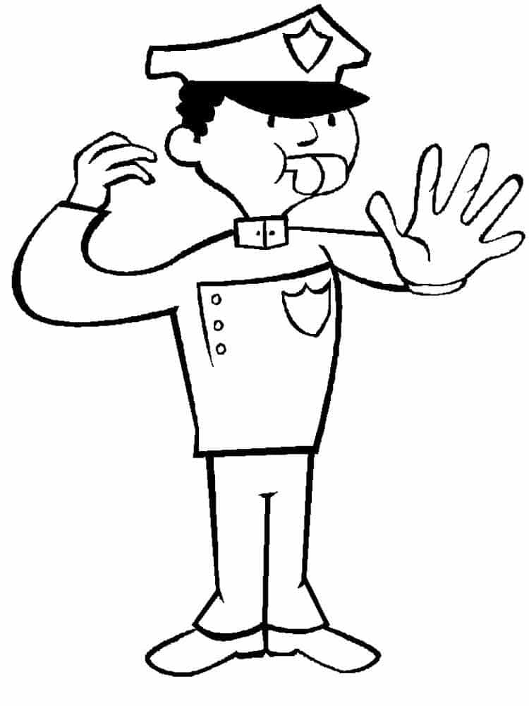 דף צביעה ציור של שוטר עם משרוקית לצביעה