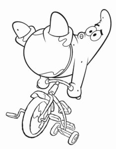 דף צביעה ציור לצביעה של פטריק מבוב ספוג רוכב על אופניים