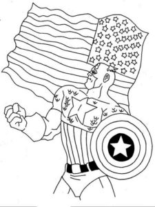 דף צביעה דף צביעה של קפטן אמריקה עם דגל ומגן