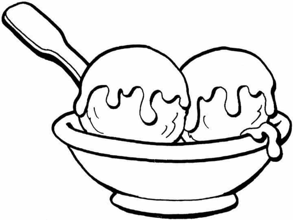 דף צביעה ציור של שני כדורי גלידה בצלוחית קטנה לצביעה