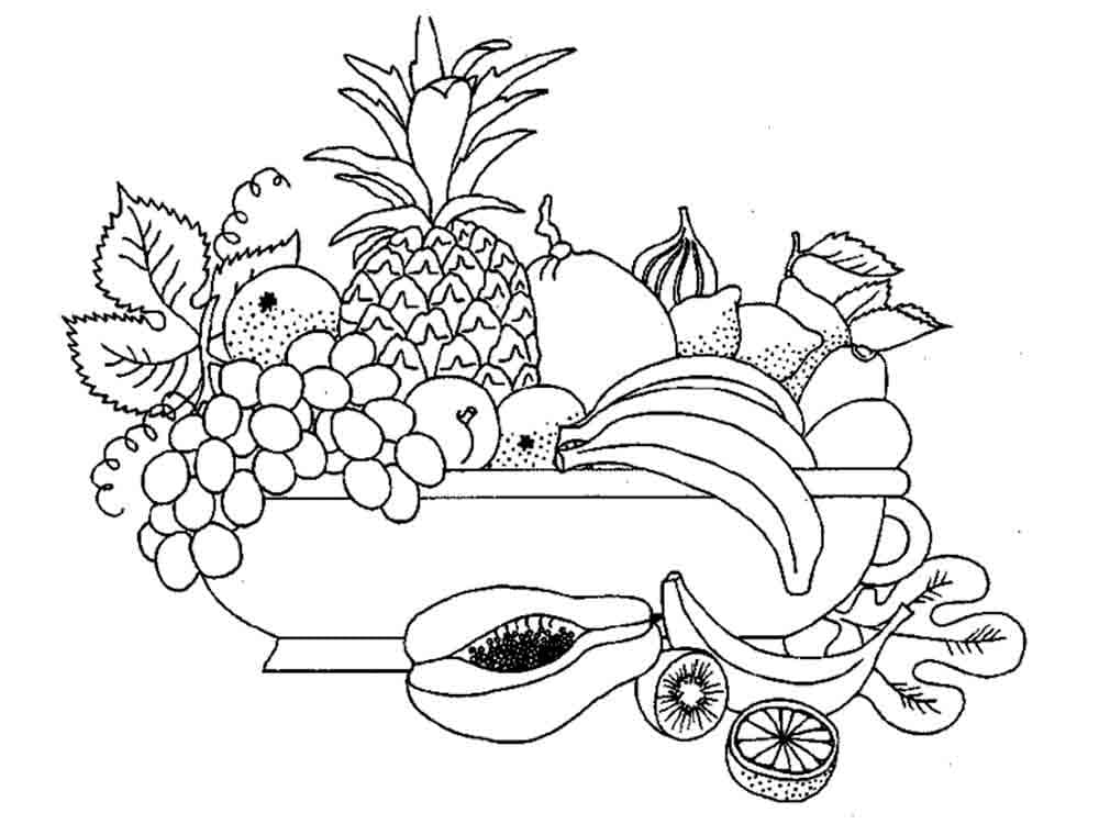 ציור של מבחר פירות בקערה גדולה לצביעה