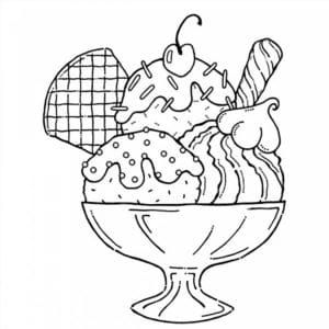 דף צביעה ציור של גלידה מגרה עם תוספות בכוסית