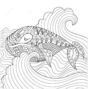 דף צביעה מנדלה לצביעה עם ציור של דג