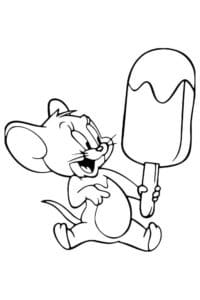 דף צביעה ציור חמוד של טום העכבר עם גלידה לצביעה