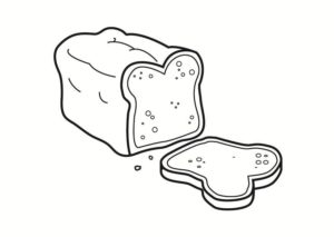 דף צביעה ציור של כיכר לחם ופרוסה לצביעה