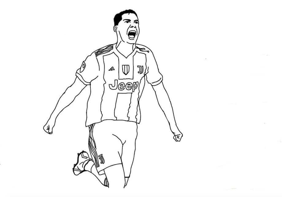 דף צביעה ציור של רונלדו בריצה מהירה במשחק כדורגל