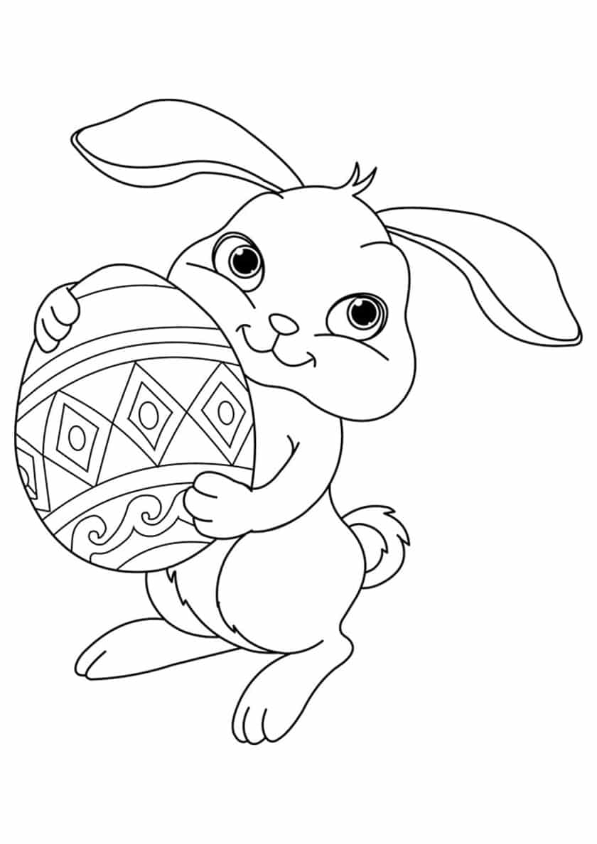 דף צביעה ציור לצביעה של ארנב עם ביצה צבעונית
