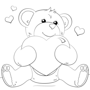 דף צביעה ציור של דובי חמוד עם לב לצביעה