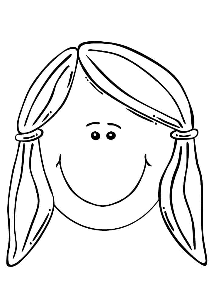 דף צביעה ציור פשוט עם פנים של ילדה מחייכת