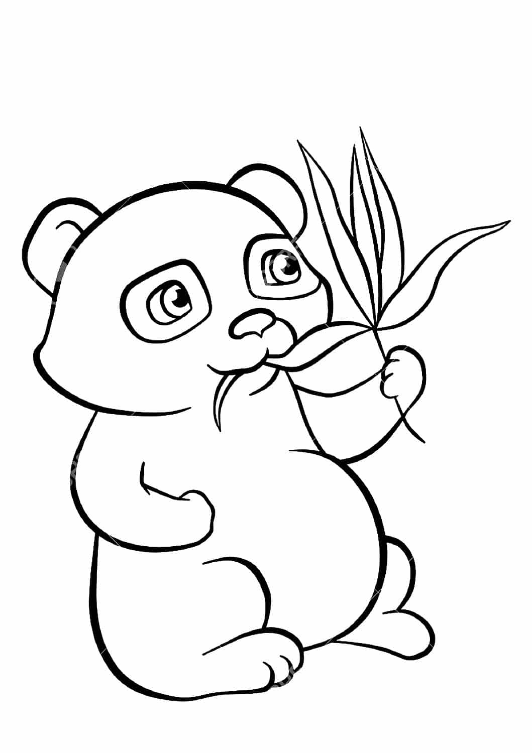 דף צביעה עם ציור של פנדה קטן אוכל במבוק