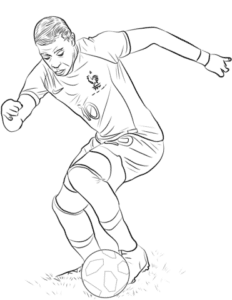 דף צביעה ציור לצביעה של שחקן כדורגל מנסה לסובב את הכדור