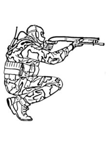 דף צביעה דף צביעה סרט סטרייק עם ציור של לוחם צבא במדים עם רובה