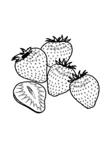 דף צביעה ציור של תותים שלמים ותות פרוס לצביעה
