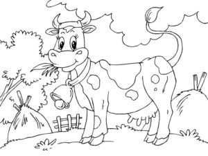 דף צביעה דף צביעה עם ציור של פרה בחווה