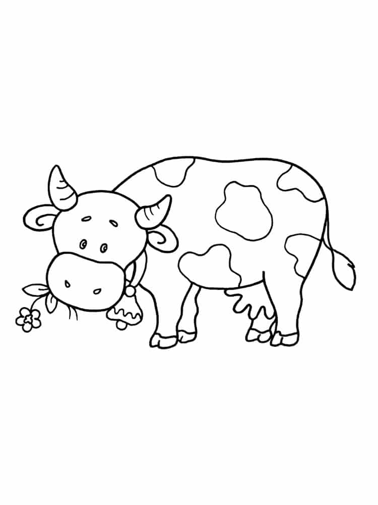 דף צביעה עם ציור של פרה מלחכת עשבים