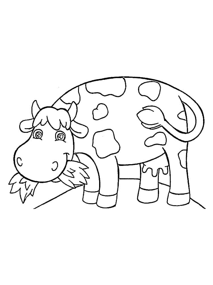 דף צביעה ציור לצביעה של פרה לועסת עשב