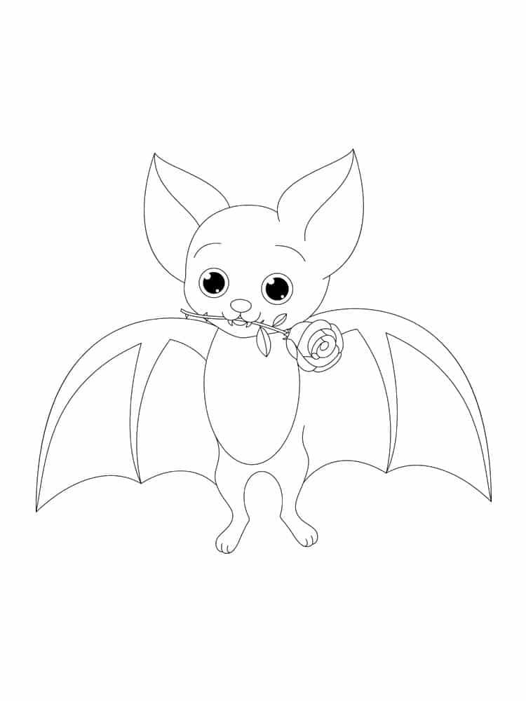 דף צביעה ציור של עטלף עם פרח בפה לצביעה