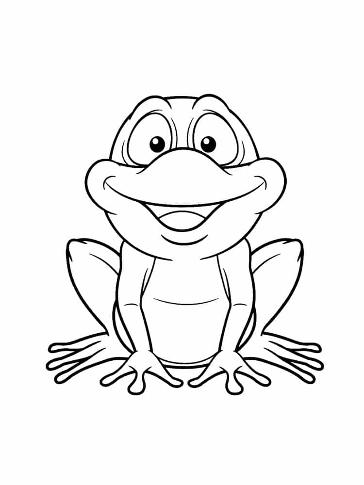 דף צביעה ציור חמוד של צפרדע מחייכת לצביעה