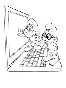 דף צביעה ציור חמוד של שני דרדסים על מחשב לצביעה