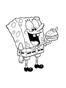 דף צביעה ציור לצביעה של בוב ספוג אוכל המבורגר