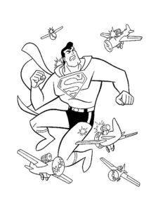 דף צביעה ציור של סופרמן במאבק עם מסוקים לצביעה