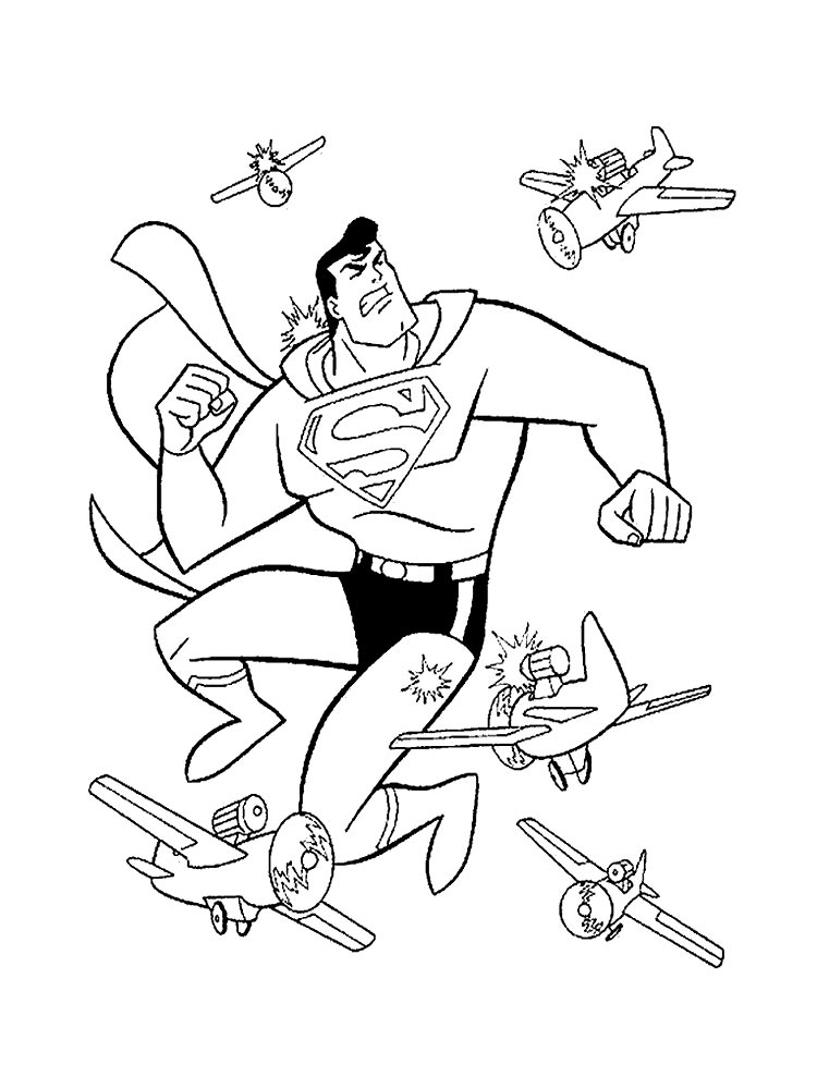 ציור של סופרמן במאבק עם מסוקים לצביעה