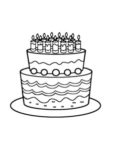 דף צביעה עוגת יום הולדת גבוהה ומקושטת לצביעה