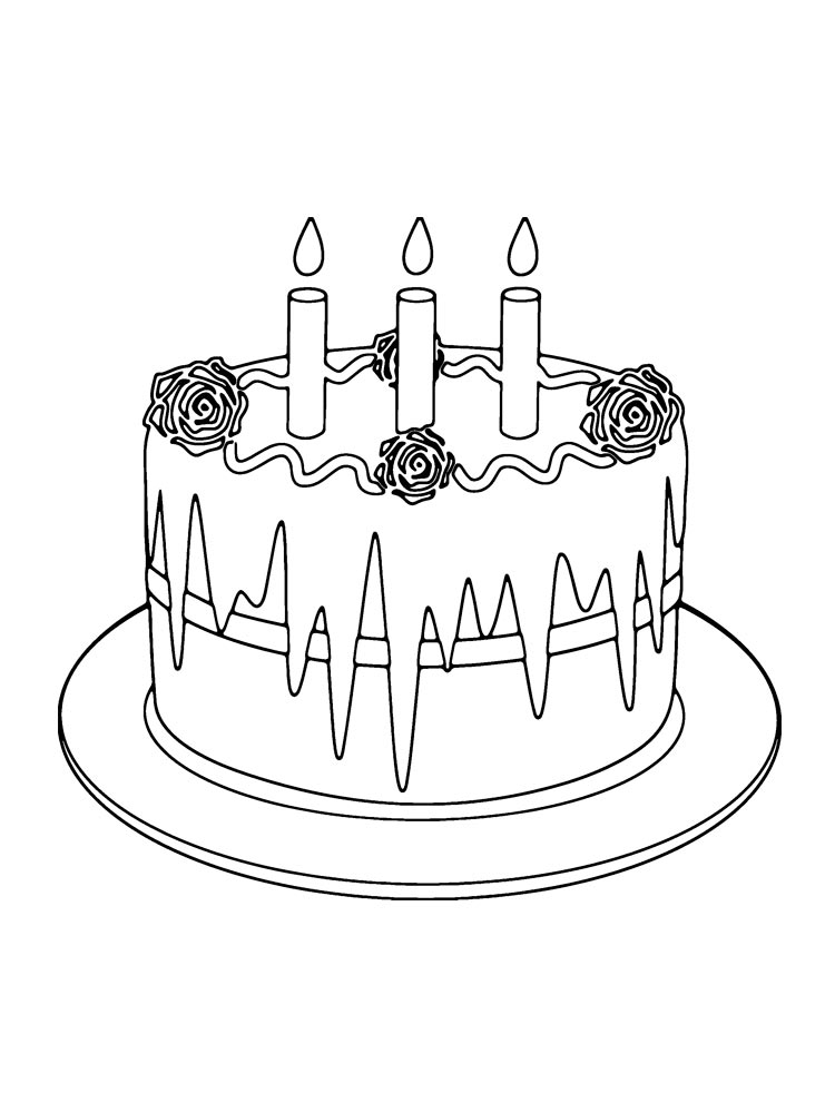 ציור של עוגת יום הולדת גיל שלוש עם נרות לצביעה