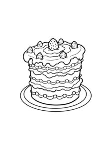 דף צביעה ציור של עוגת שכבות עם תותים לצביעה