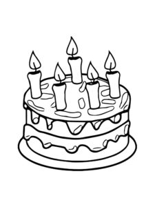 דף צביעה עוגת יום הולדת עם חמישה נרות