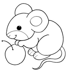 דף צביעה ציור פשוט של עכבר קטן עם דובדבן לצביעה