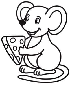 דף צביעה ציור של עכבר מחזיק גבינה צהובה לצביעה