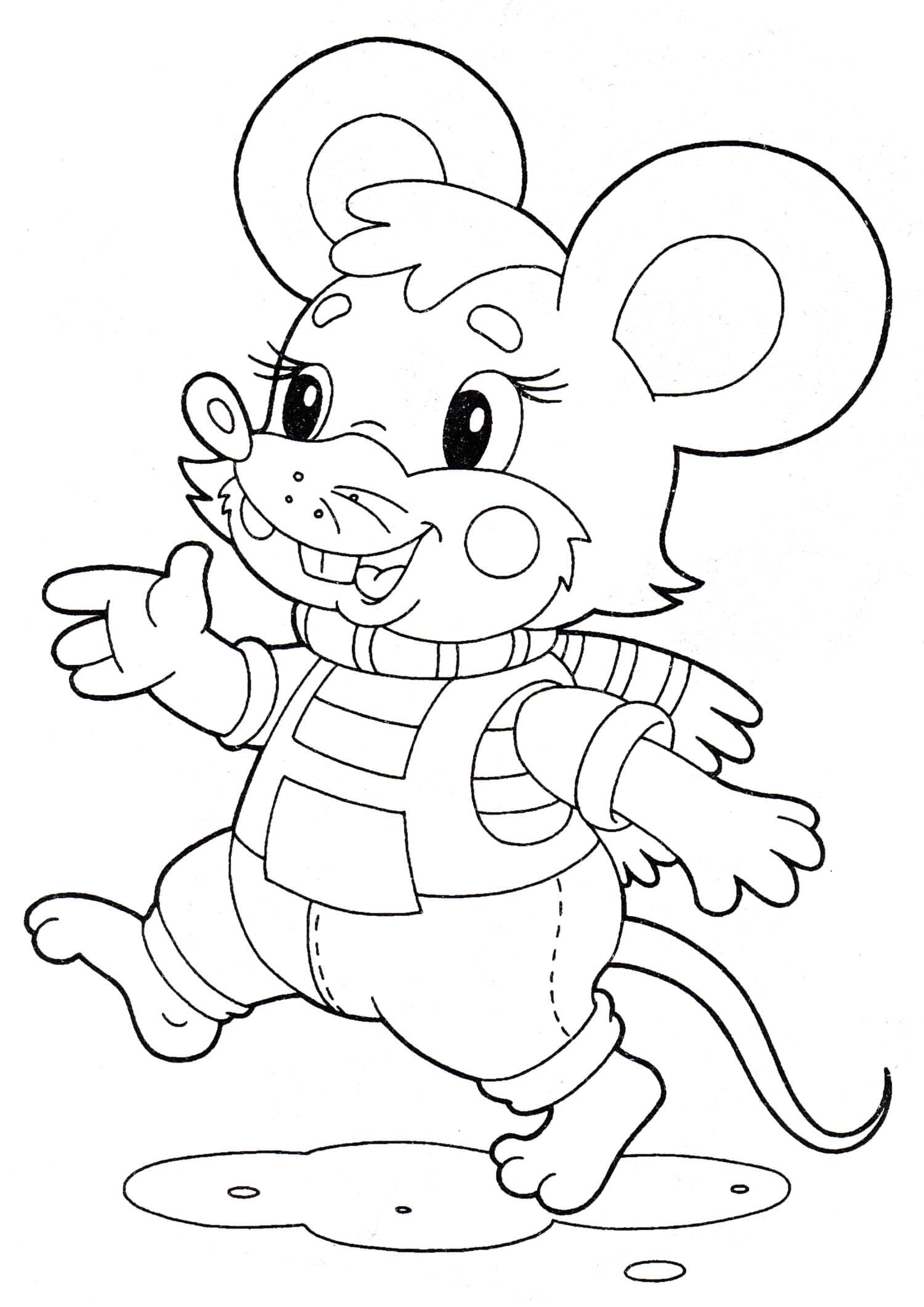 דף צביעה ציור לצביעה של עכבר קטן עם צעיף